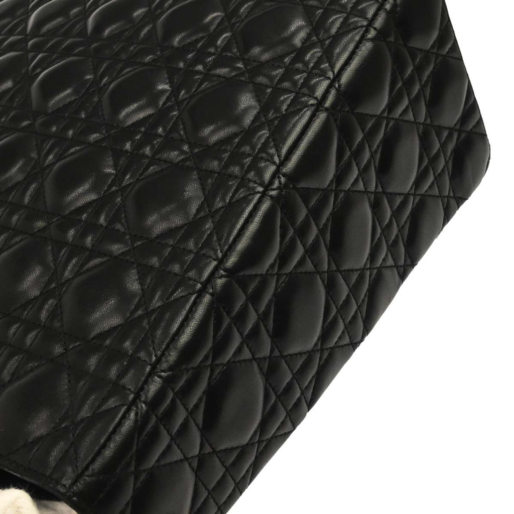 Christian Dior Black Lambskin Large Lady Dior Cannage 2way Shoulder Handbag
