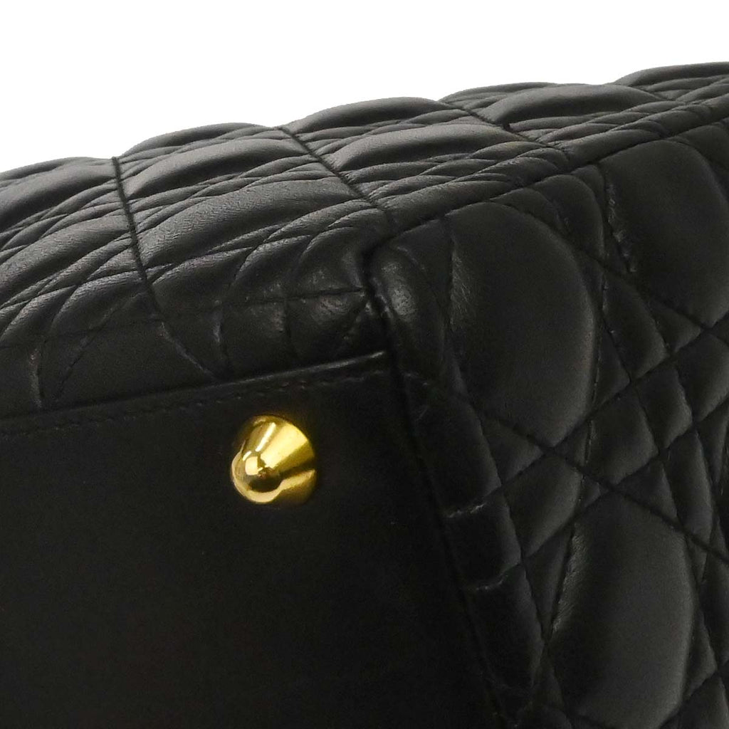 Christian Dior Black Lambskin Large Lady Dior Cannage 2way Shoulder Handbag