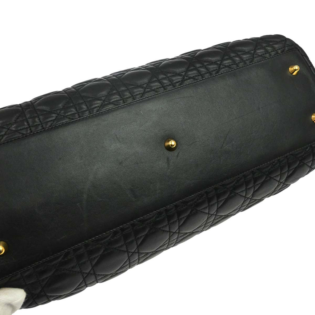 Christian Dior Black Lambskin Cannage Tote Handbag