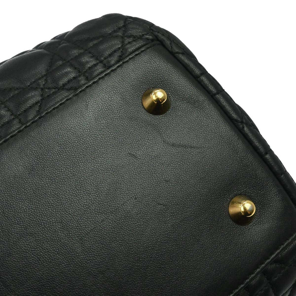 Christian Dior Black Lambskin Cannage Tote Handbag