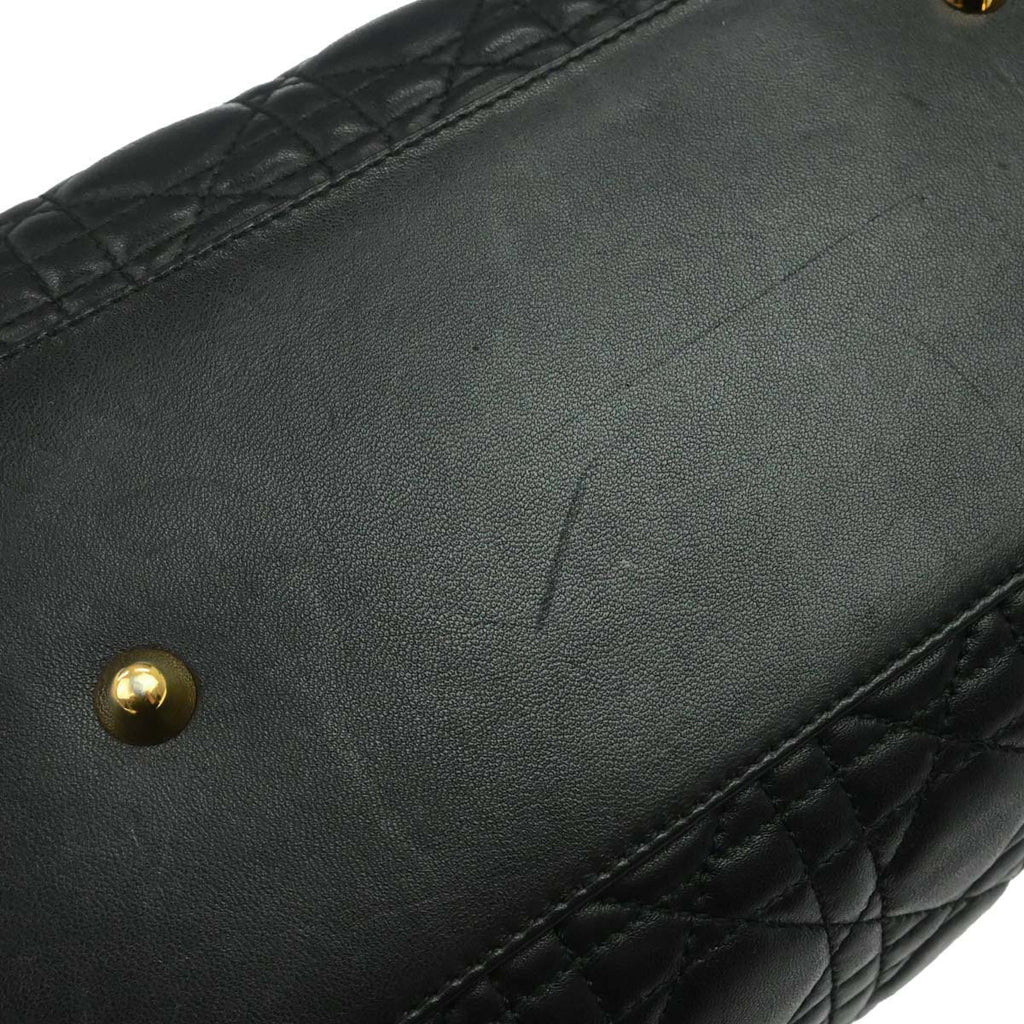 Christian Dior Black Lambskin Cannage Tote Handbag
