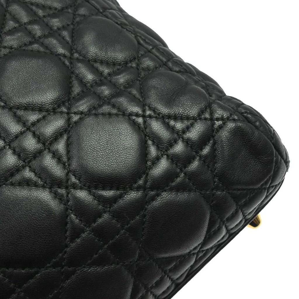 Christian Dior Black Lambskin Cannage Tote Handbag