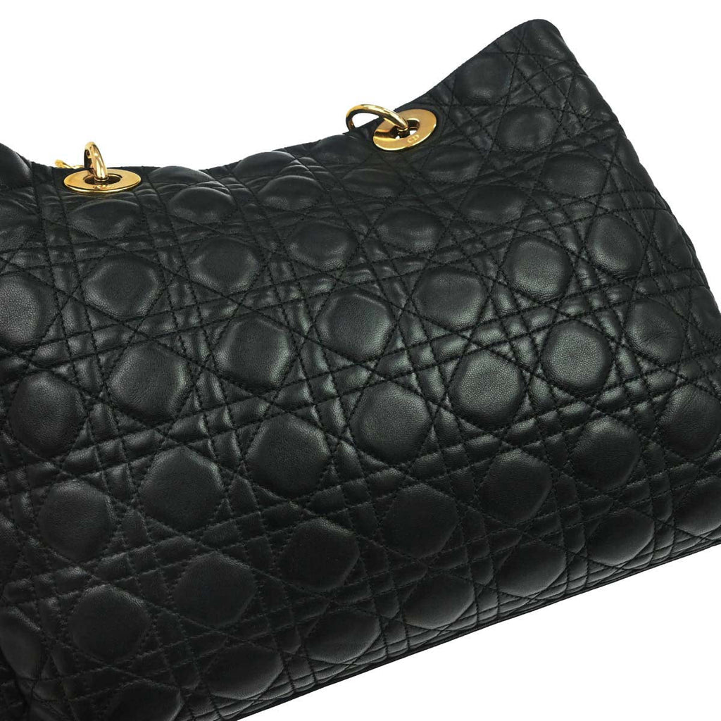 Christian Dior Black Lambskin Cannage Tote Handbag