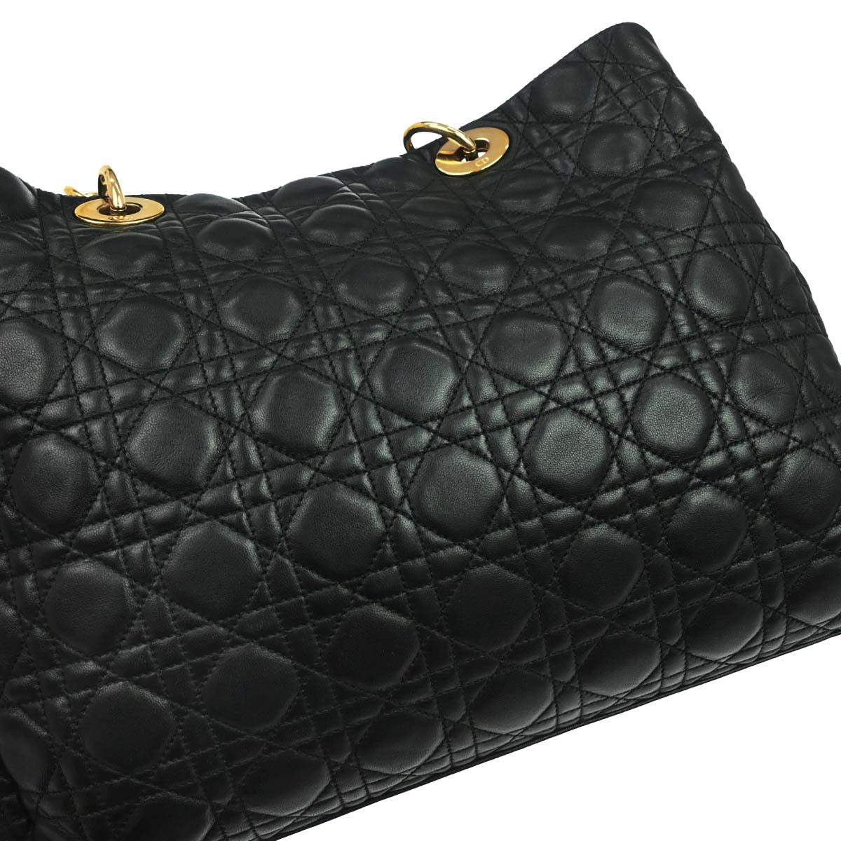 Christian Dior Black Lambskin Cannage Tote Handbag