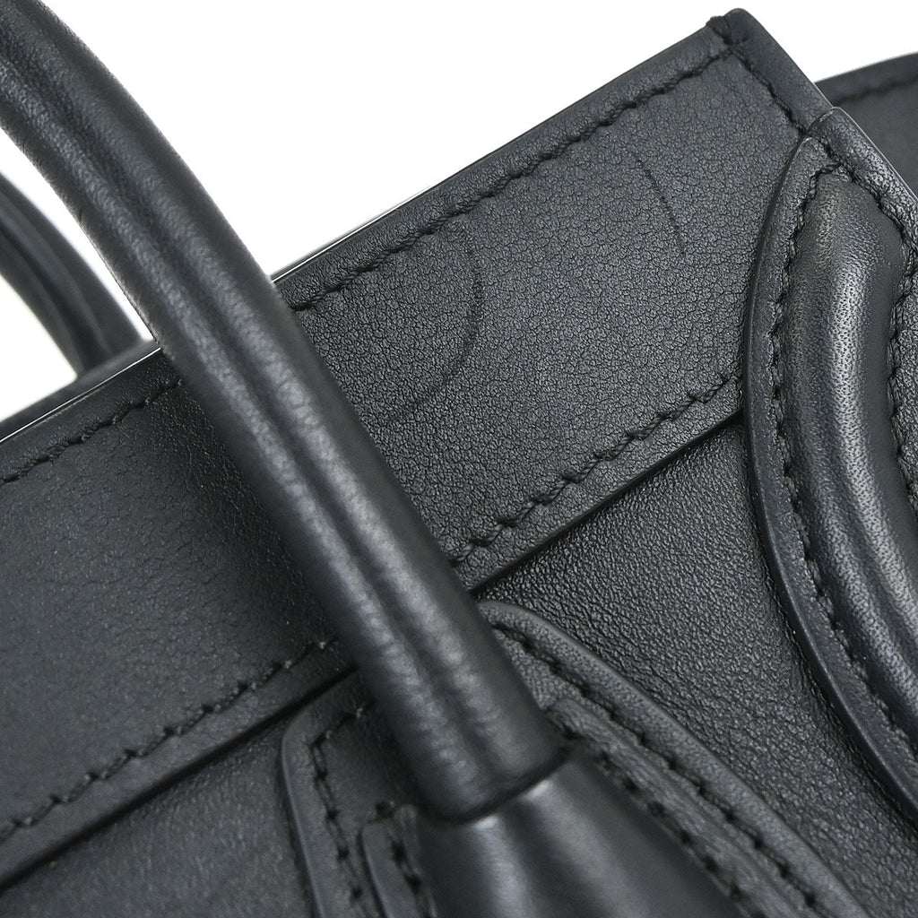 Celine Black Leather Nano Luggage Shoulder Tote Bag