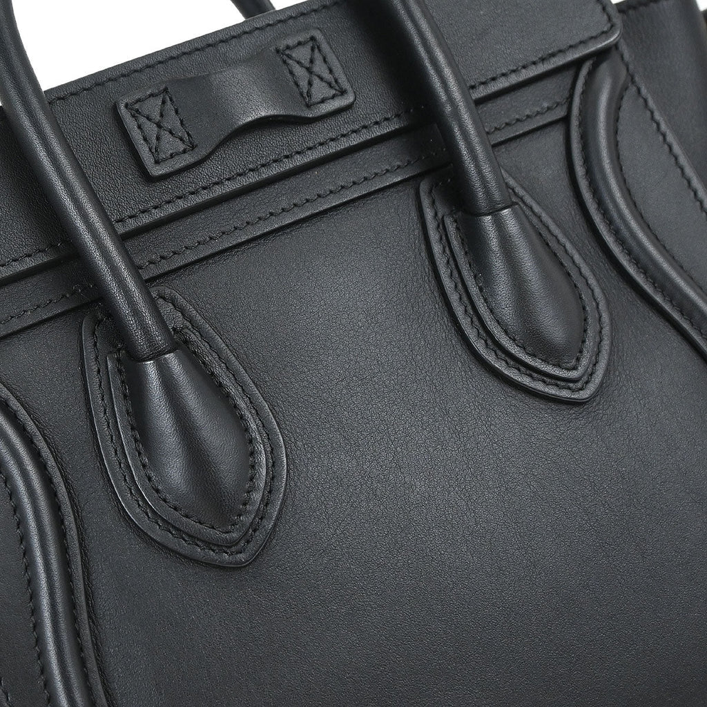 Celine Black Leather Nano Luggage Shoulder Tote Bag