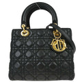 Christian Dior Black Lambskin Medium Lady Dior Cannage 2way Shoulder Handbag