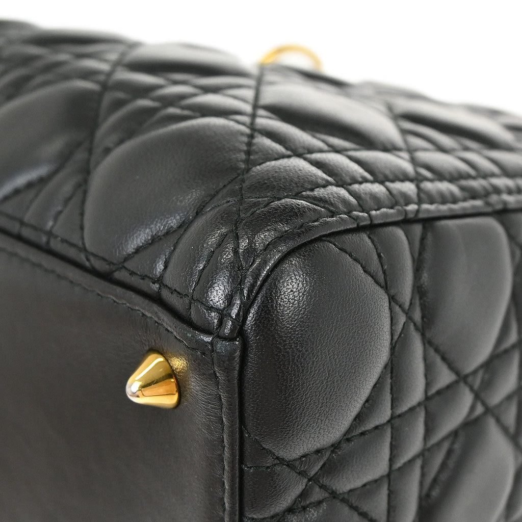 Christian Dior Black Lambskin Medium Lady Dior Cannage 2way Shoulder Handbag