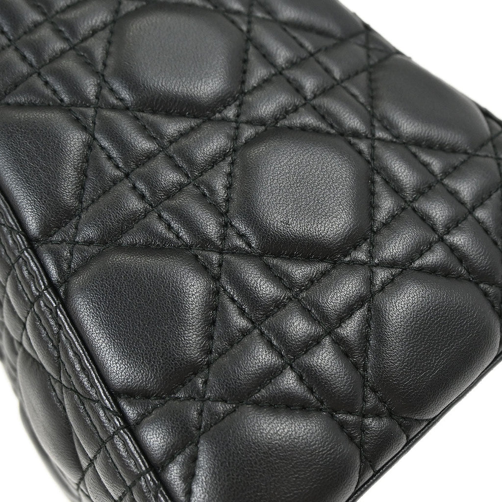 Christian Dior Black Lambskin Medium Lady Dior Cannage 2way Shoulder Handbag