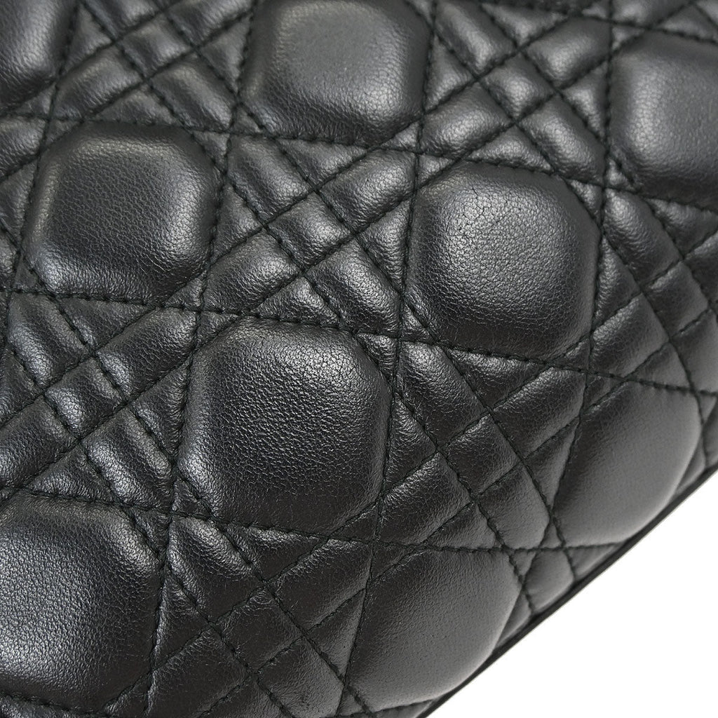 Christian Dior Black Lambskin Medium Lady Dior Cannage 2way Shoulder Handbag
