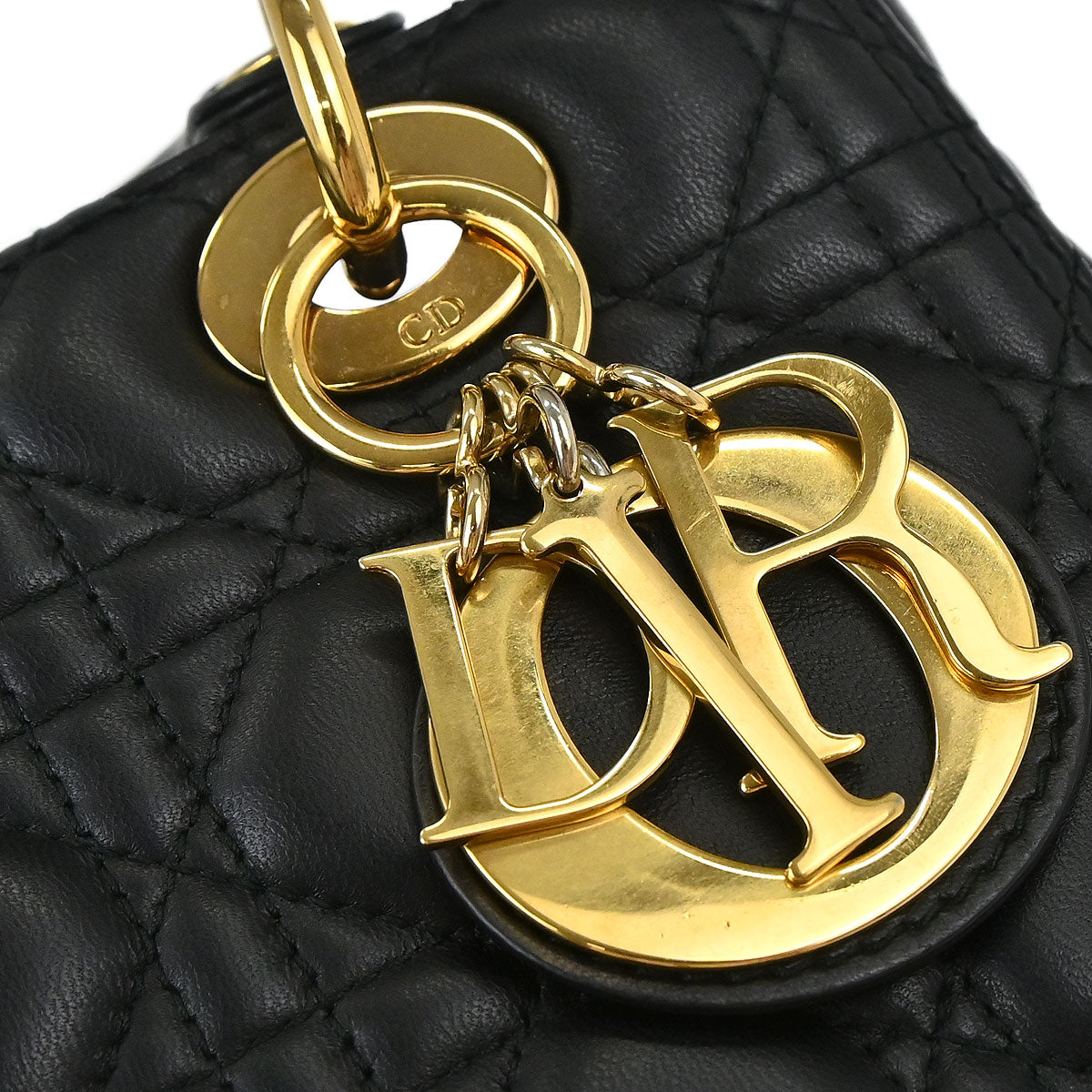 Christian Dior Black Lambskin Medium Lady Dior Cannage 2way Shoulder Handbag