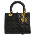 Christian Dior Black Lambskin Medium Lady Dior Cannage 2way Shoulder Handbag