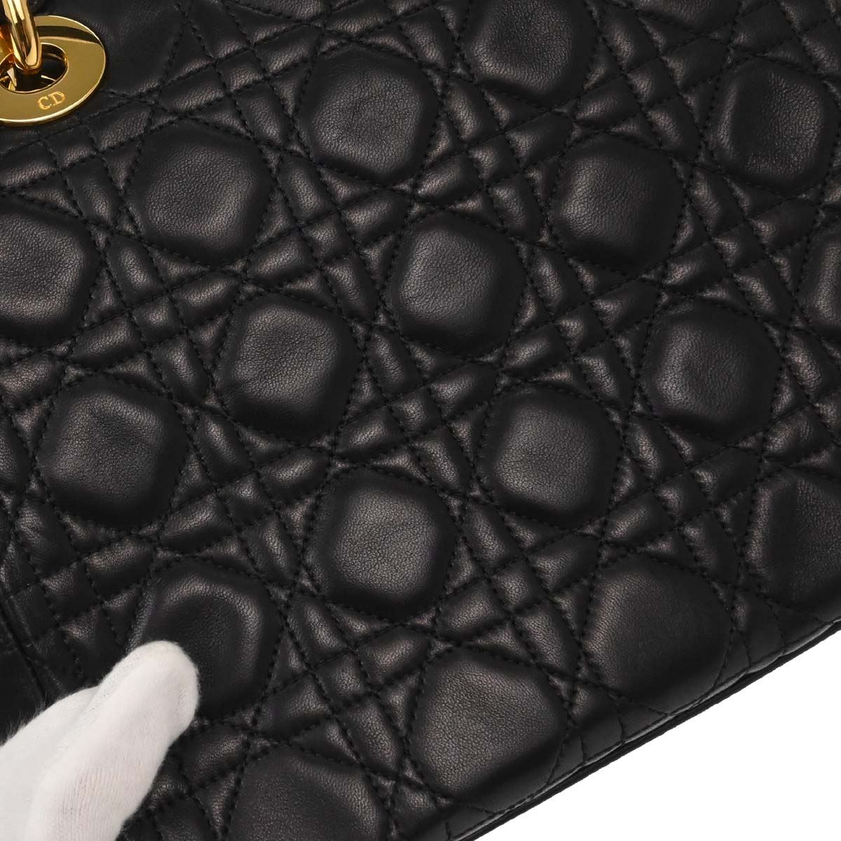 Christian Dior Black Lambskin Medium Lady Dior Cannage 2way Shoulder Handbag
