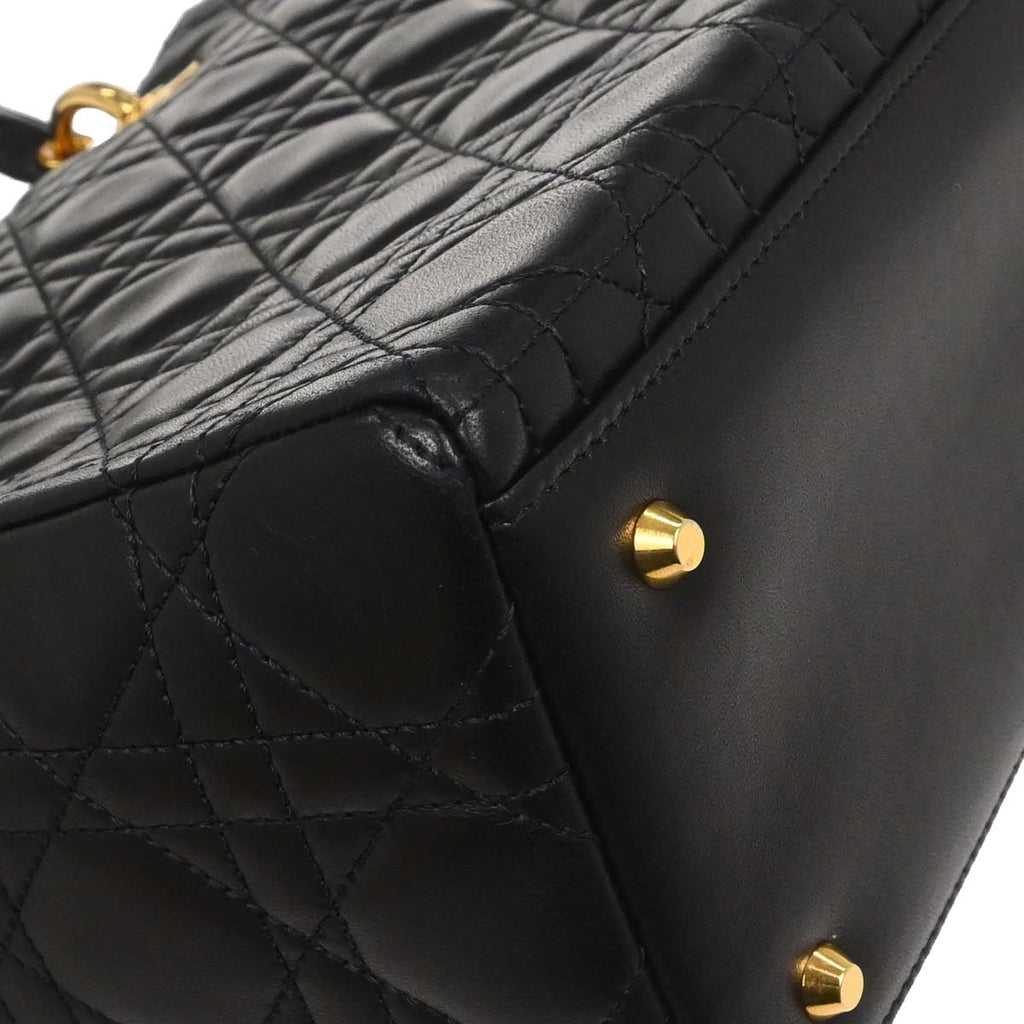 Christian Dior Black Lambskin Medium Lady Dior Cannage 2way Shoulder Handbag