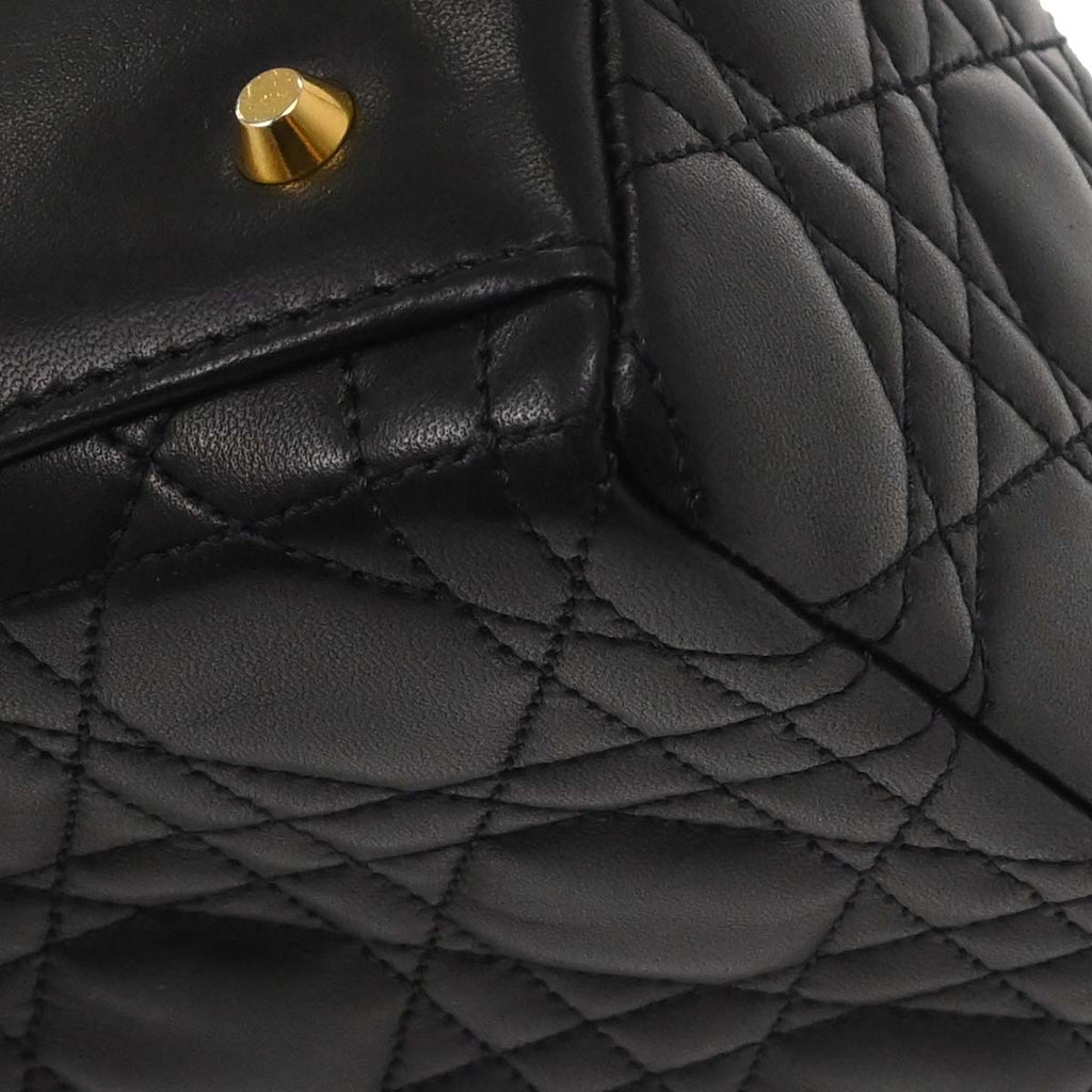 Christian Dior Black Lambskin Medium Lady Dior Cannage 2way Shoulder Handbag