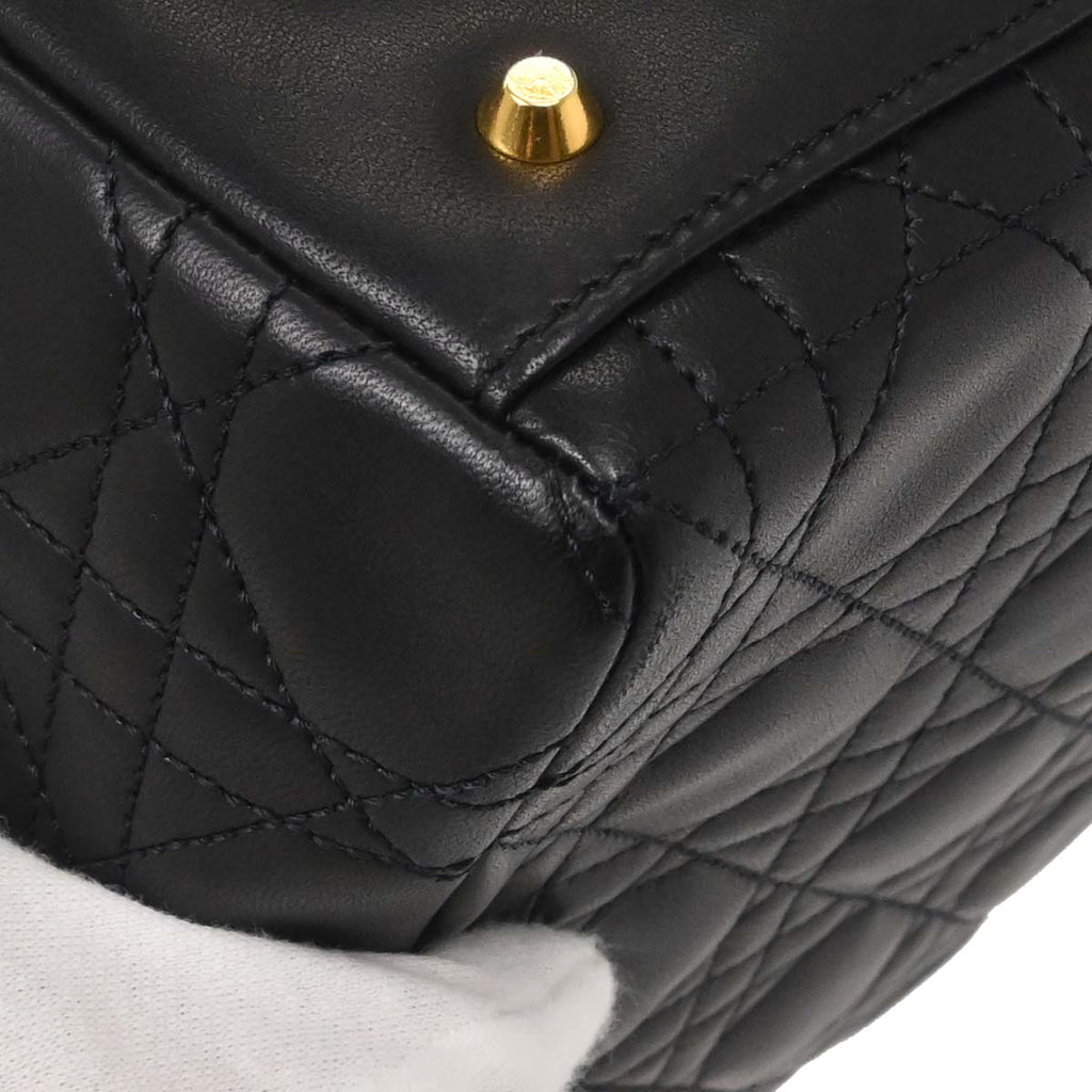 Christian Dior Black Lambskin Medium Lady Dior Cannage 2way Shoulder Handbag