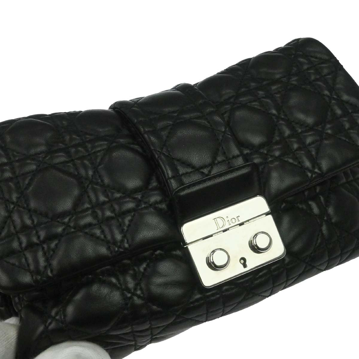 Christian Dior Black Lambskin Cannage Handbag