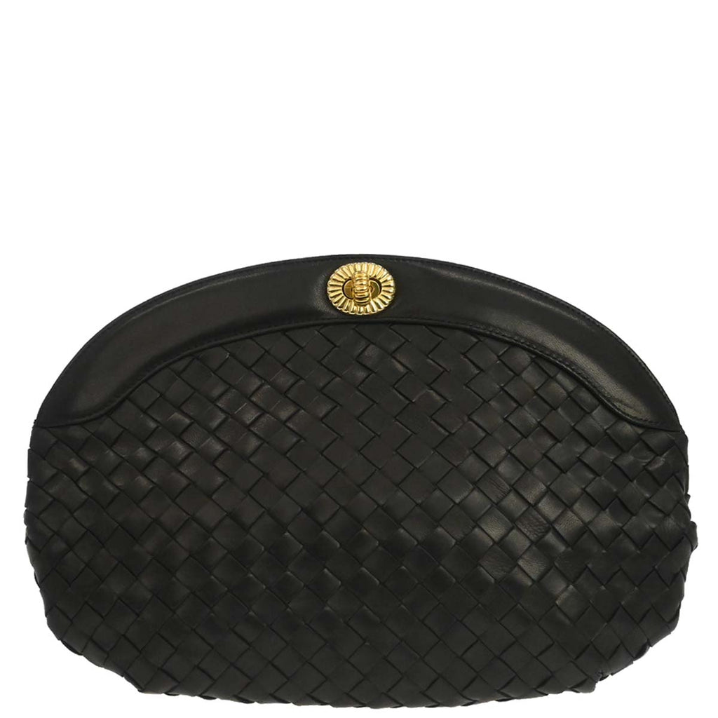 Bottega Veneta Black Lambskin Intrecciato Clutch Bag