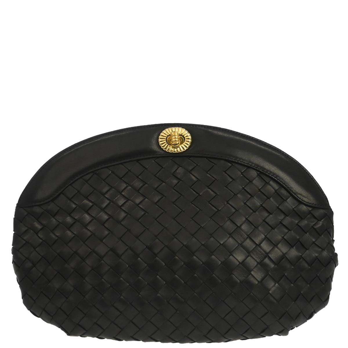 Bottega Veneta Black Lambskin Intrecciato Clutch Bag