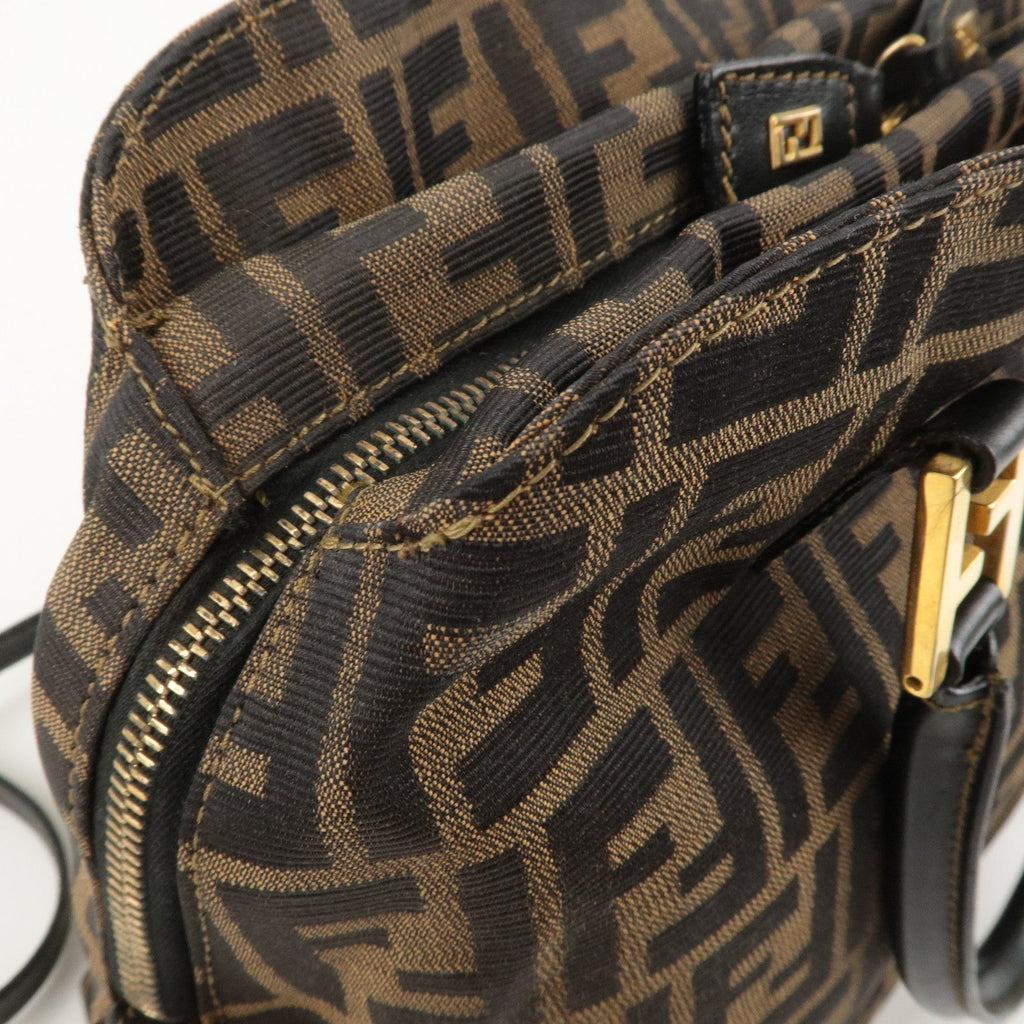 FENDI Zucca Canvas Leather 2Way Shoulder Bag Brown Black 14968