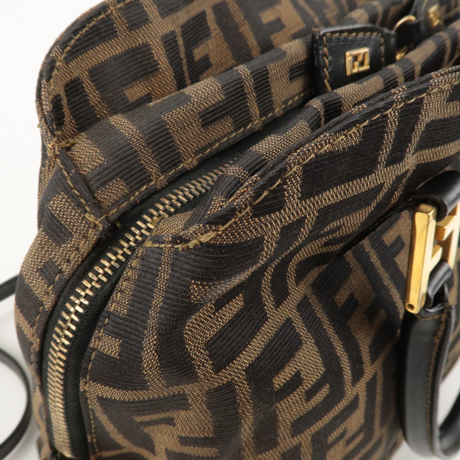 FENDI Zucca Canvas Leather 2Way Shoulder Bag Brown Black 14968
