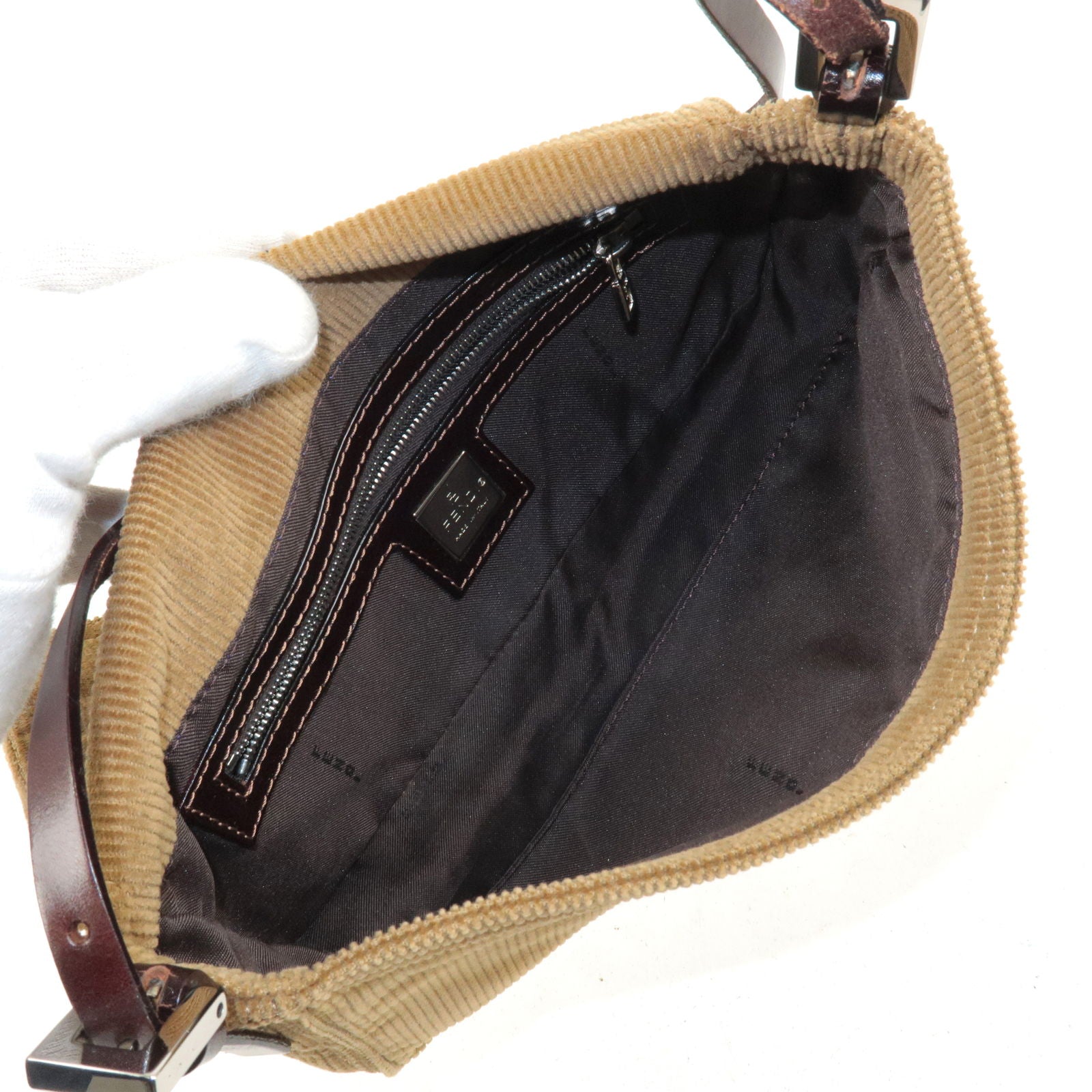 FENDI Corduroy Shoulder Bag Hand Bag Brown 26776 Brown