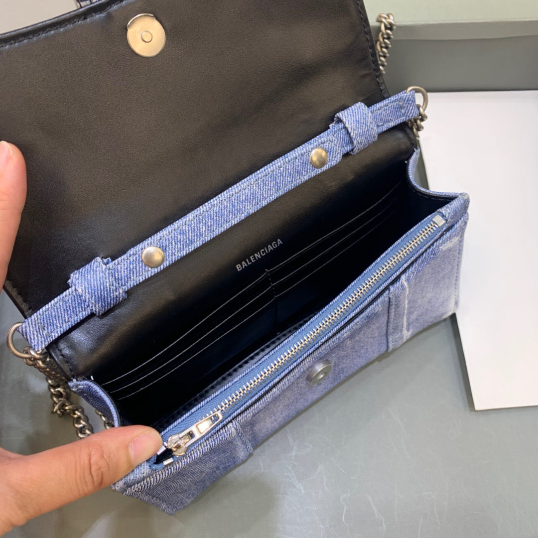 Downtown Small Shoulder Bag With Chain Blue Washed, For Women,  Bags 11.8in/30cm