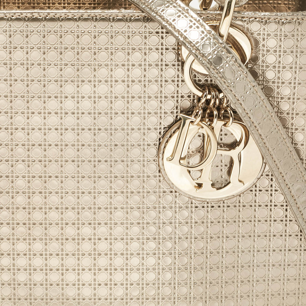 Dior Gold Microcannage  Leather Medium Lady Dior Tote