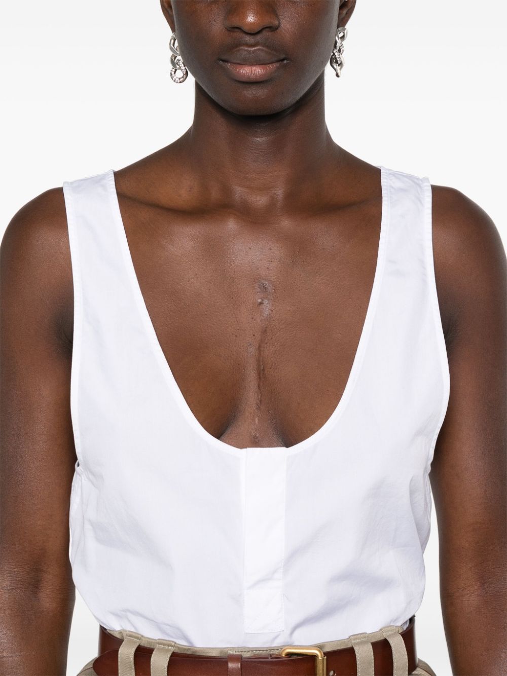 Saint Laurent Women's Semi-Sheer Henley Tank Top