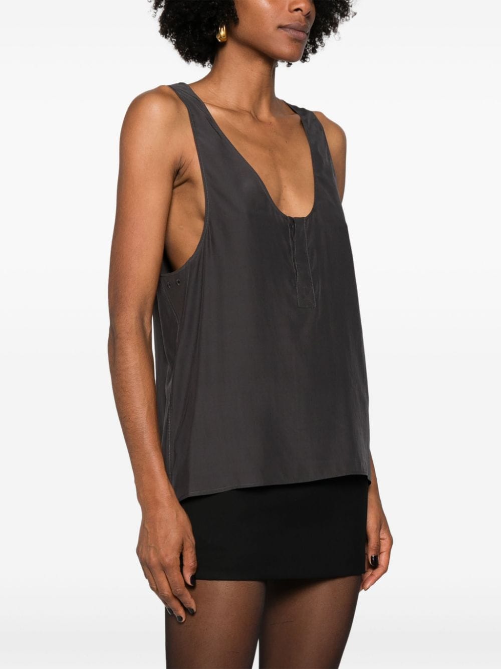 Saint Laurent Women's Henley-Neck Silk Tank Top