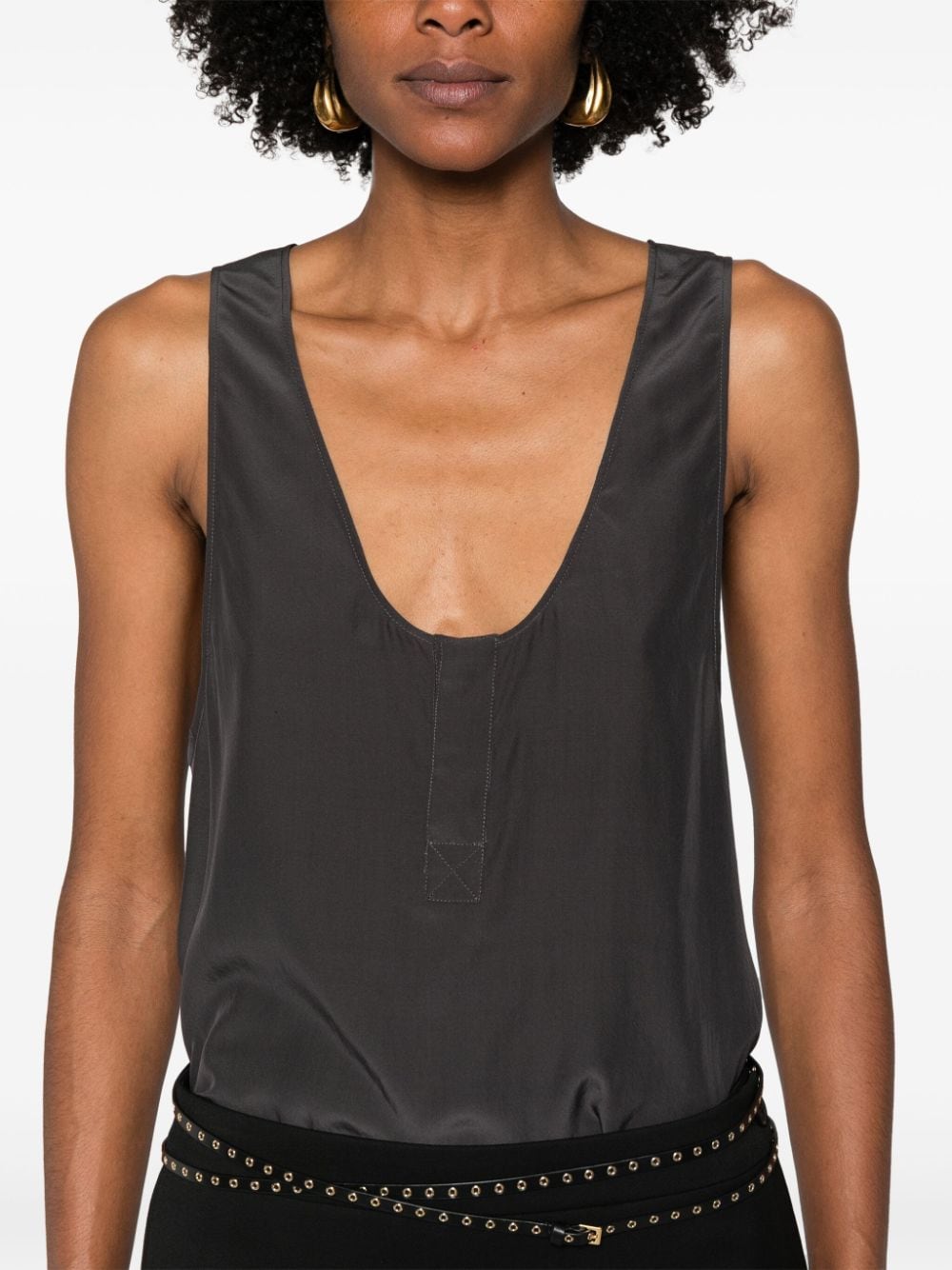 Saint Laurent Women's Henley-Neck Silk Tank Top
