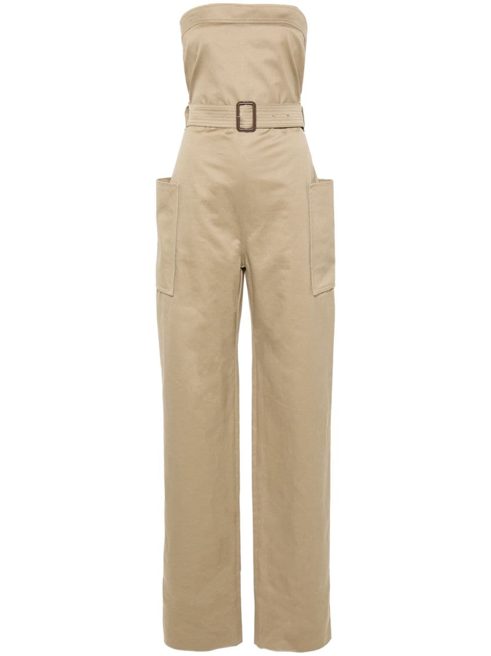 Saint Laurent Women's Strapless Belted Cotton Jumpsuit