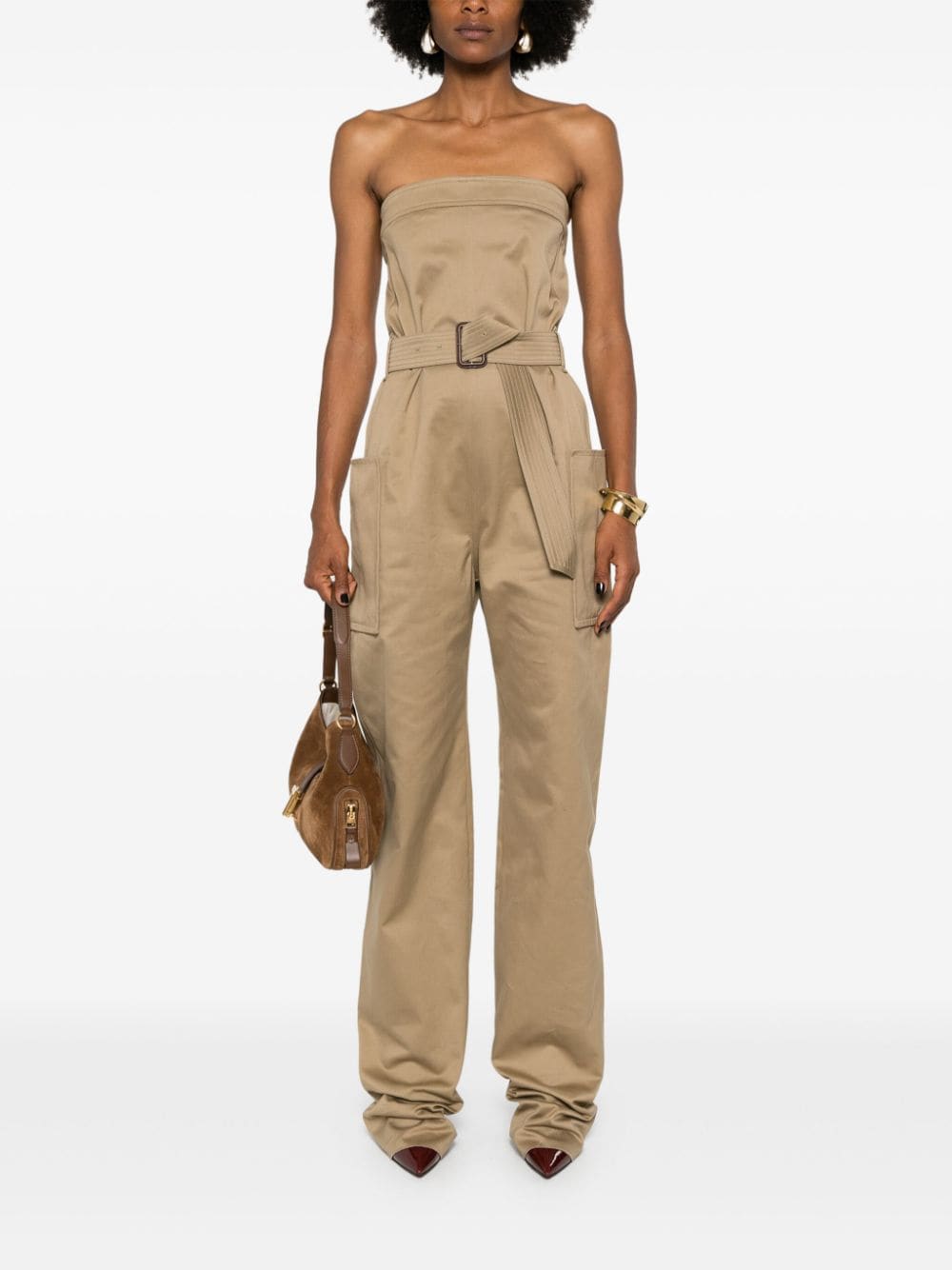 Saint Laurent Women's Strapless Belted Cotton Jumpsuit