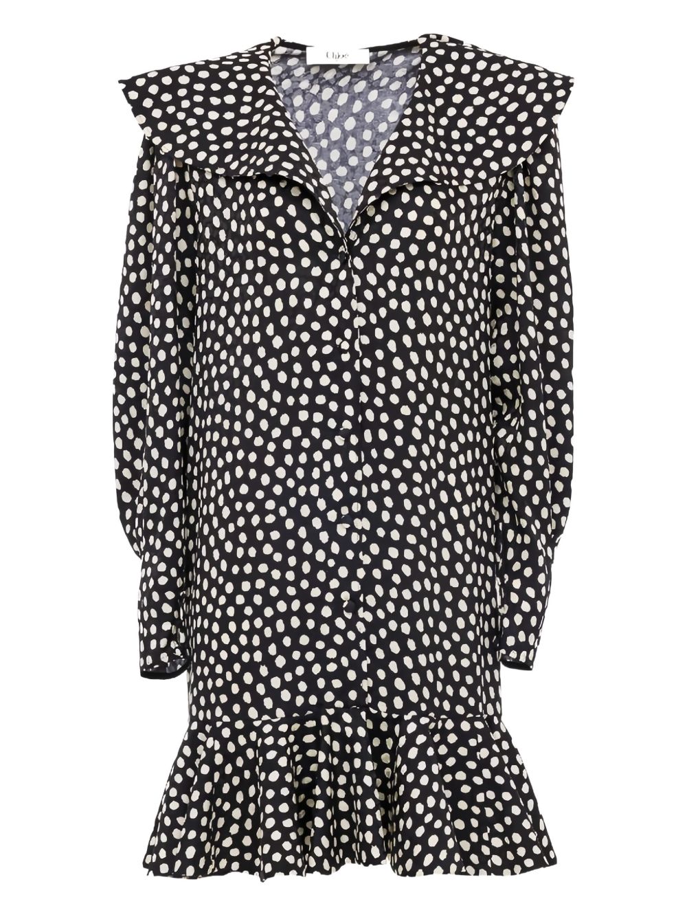 Chloã© V-Neck Long Sleeves Dotted Silk Dress