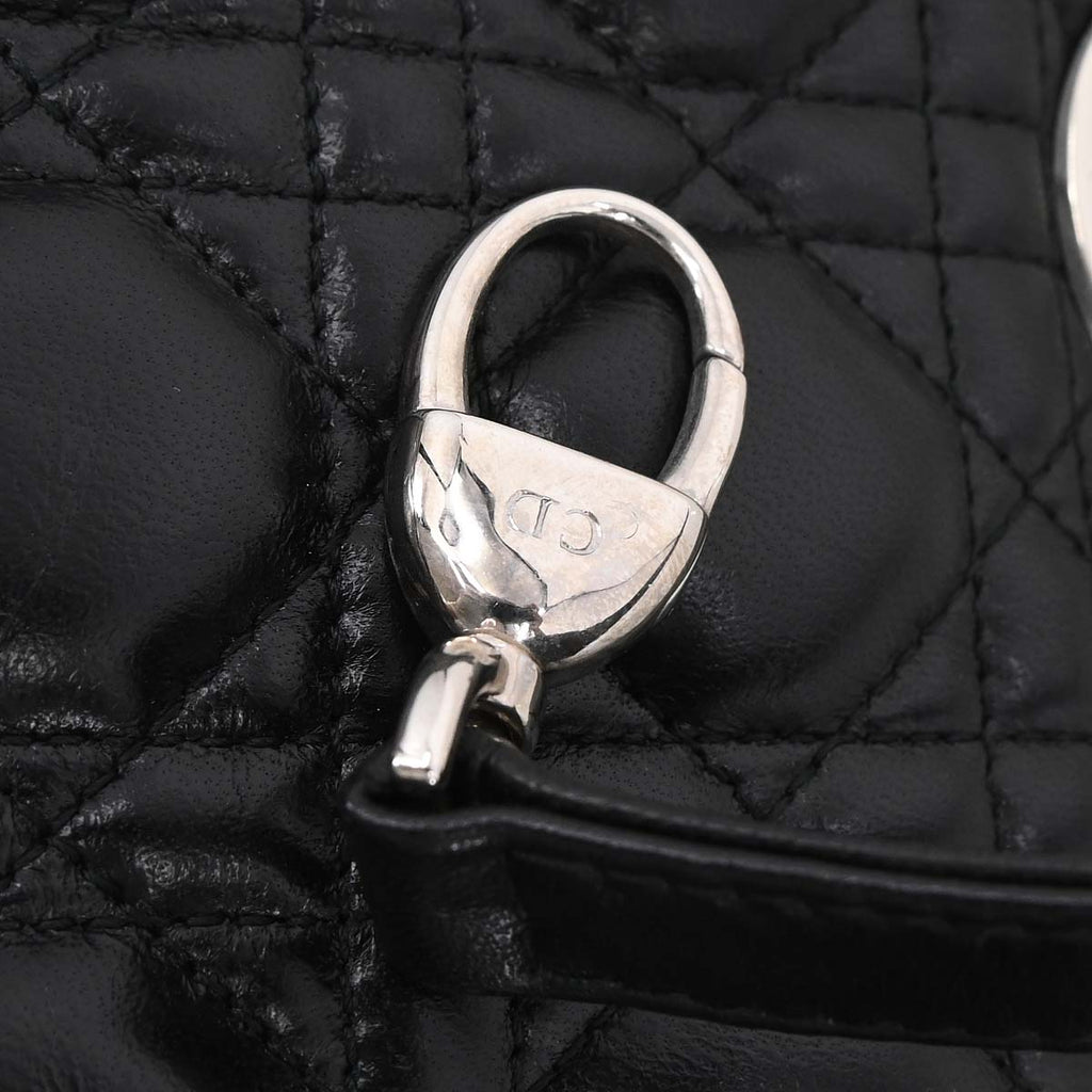 Christian Dior Black Lambskin Lady Dior Cannage 2way Shoulder Handbag