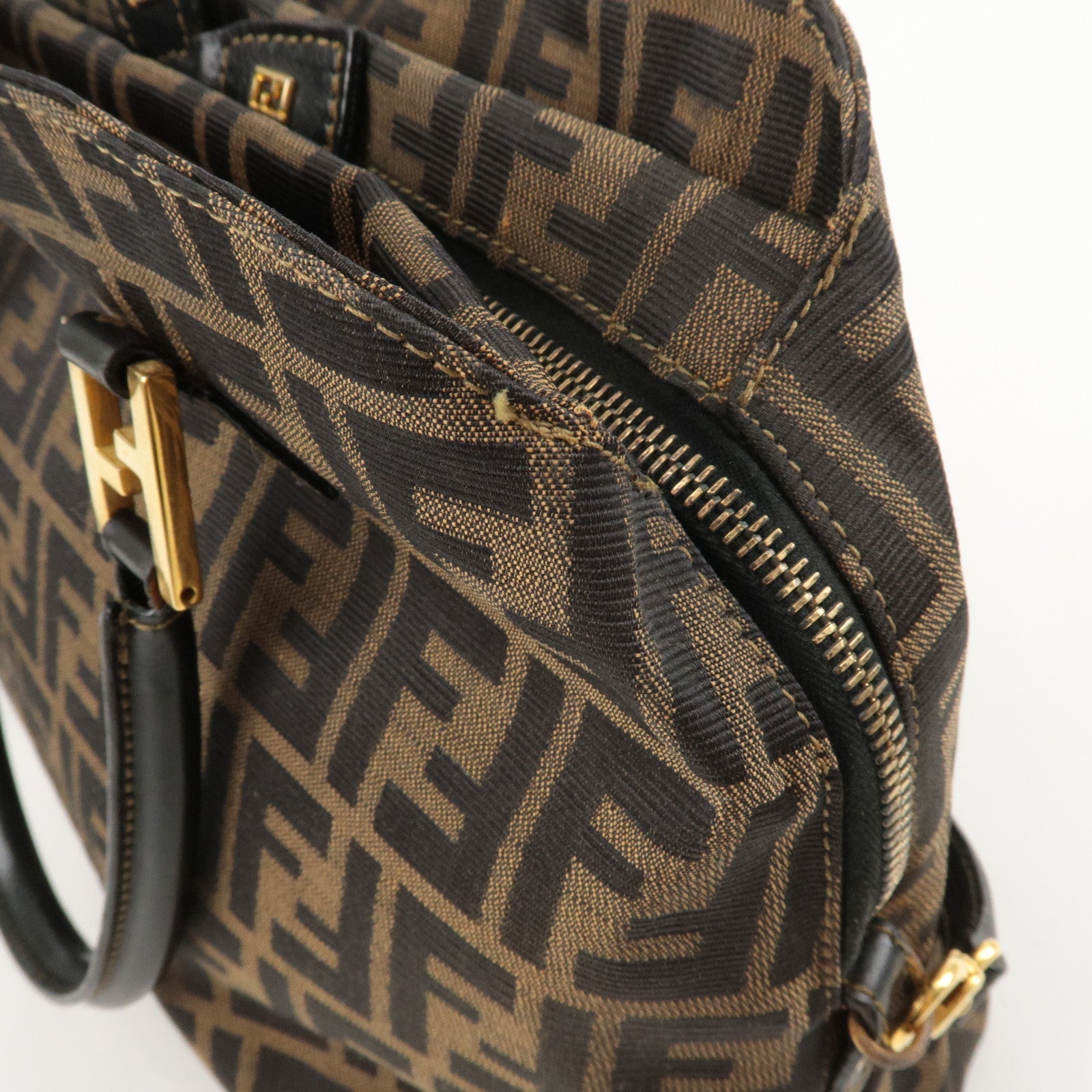 FENDI Zucca Canvas Leather 2Way Shoulder Bag Brown Black 14968