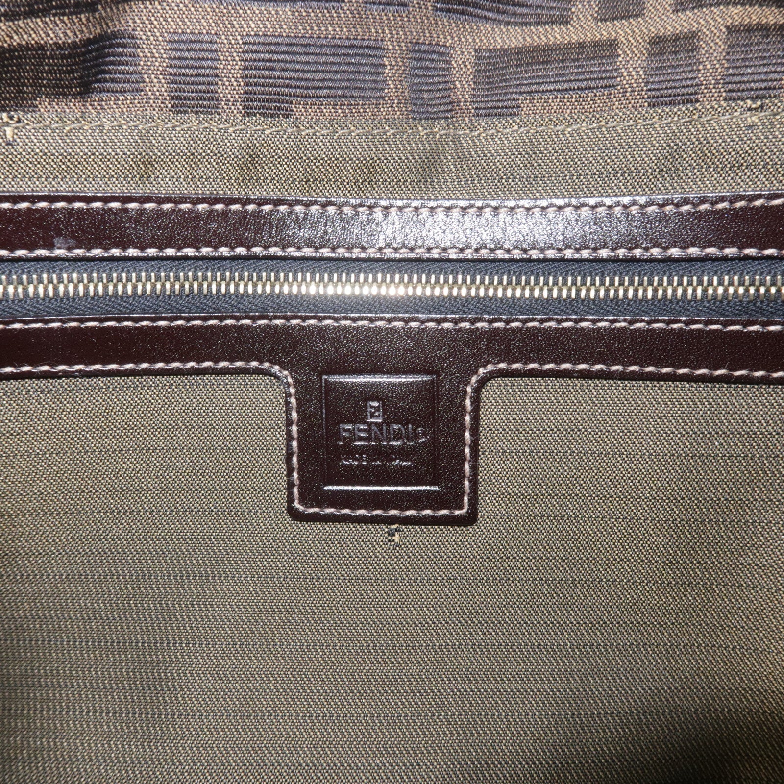 FENDI Zucca Canvas Leather Shoulder Bag Brown Black 26569