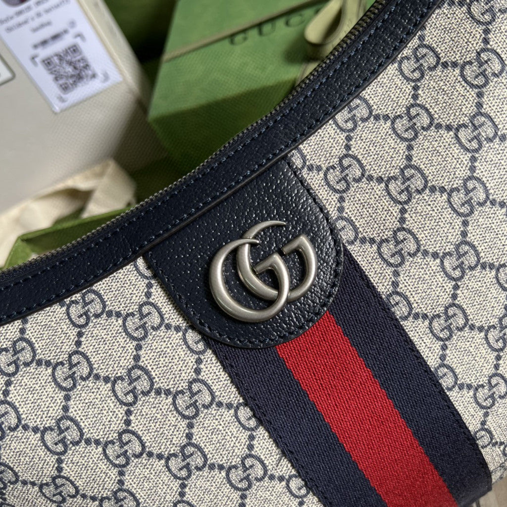 OphiGLAMIa Small Shoulder Bag Beige And Blue Supreme Canvas For Women 12in/30cm 598125 2ZGMN 4076