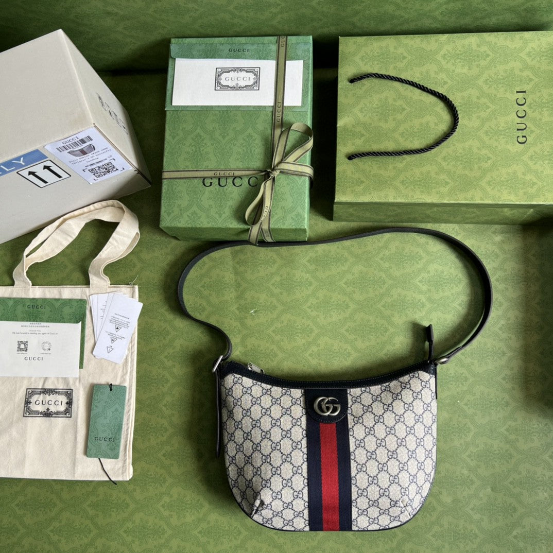 OphiGLAMIa Small Shoulder Bag Beige And Blue Supreme Canvas For Women 12in/30cm 598125 2ZGMN 4076