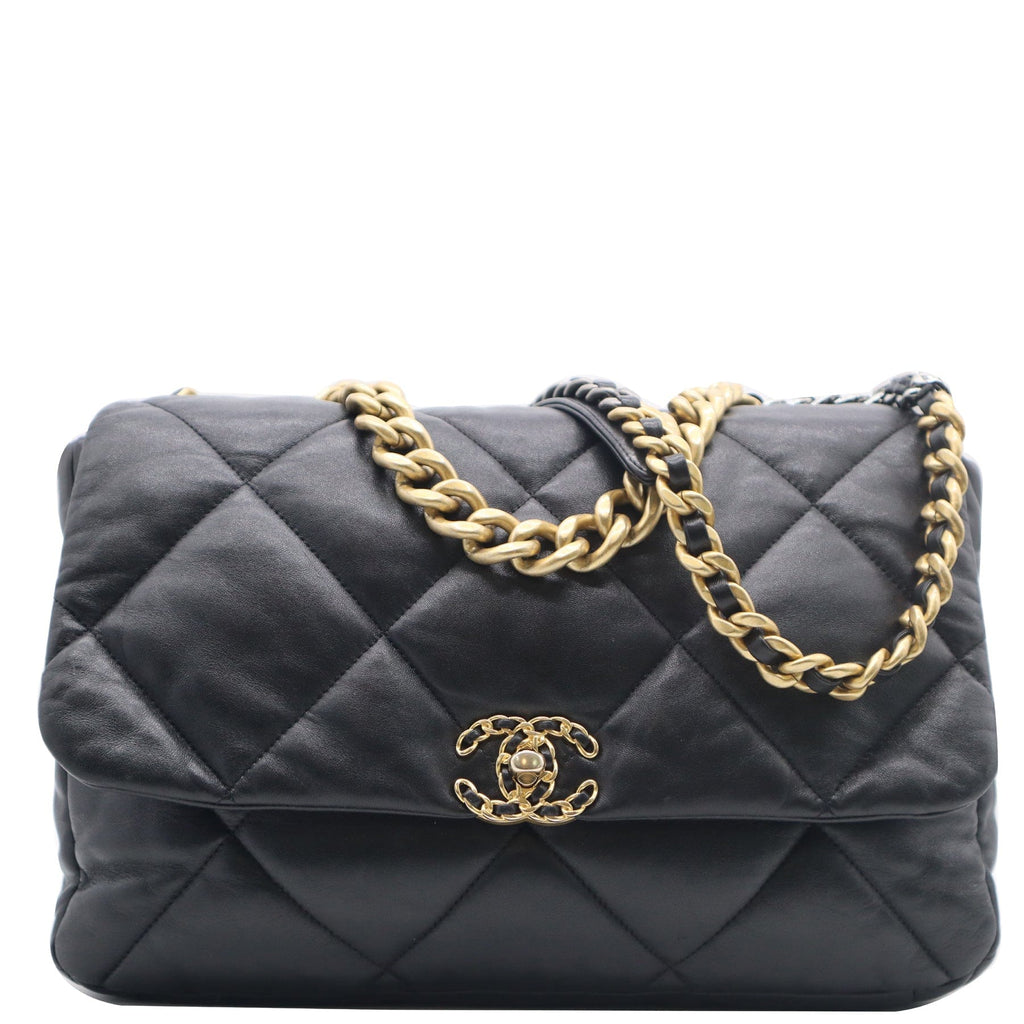 Chanel 19 Large Flap Quilted  Leather Shoulder Bag Black