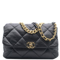 Chanel 19 Large Flap Quilted  Leather Shoulder Bag Black