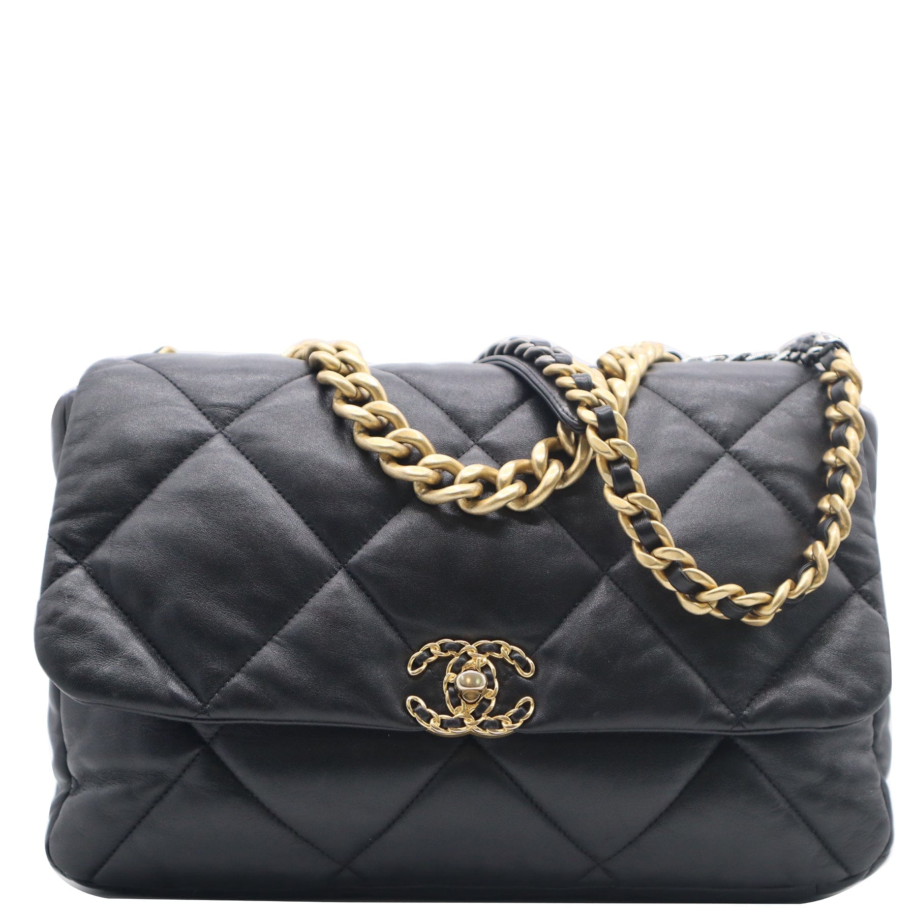 Chanel 19 Large Flap Quilted  Leather Shoulder Bag Black