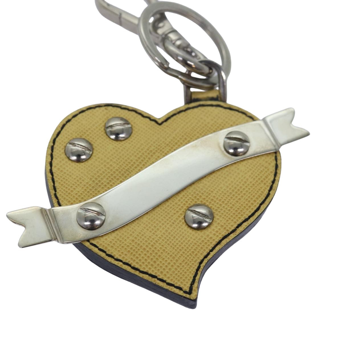Prada Charm Logo Key Ring Saffiano Leather Yellow Leather Accessory