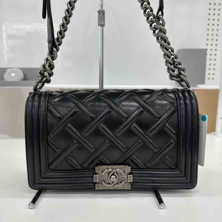 Chanel Quilted Embossed Boy Flap Bag, Black Calfskin, MeDiorum
