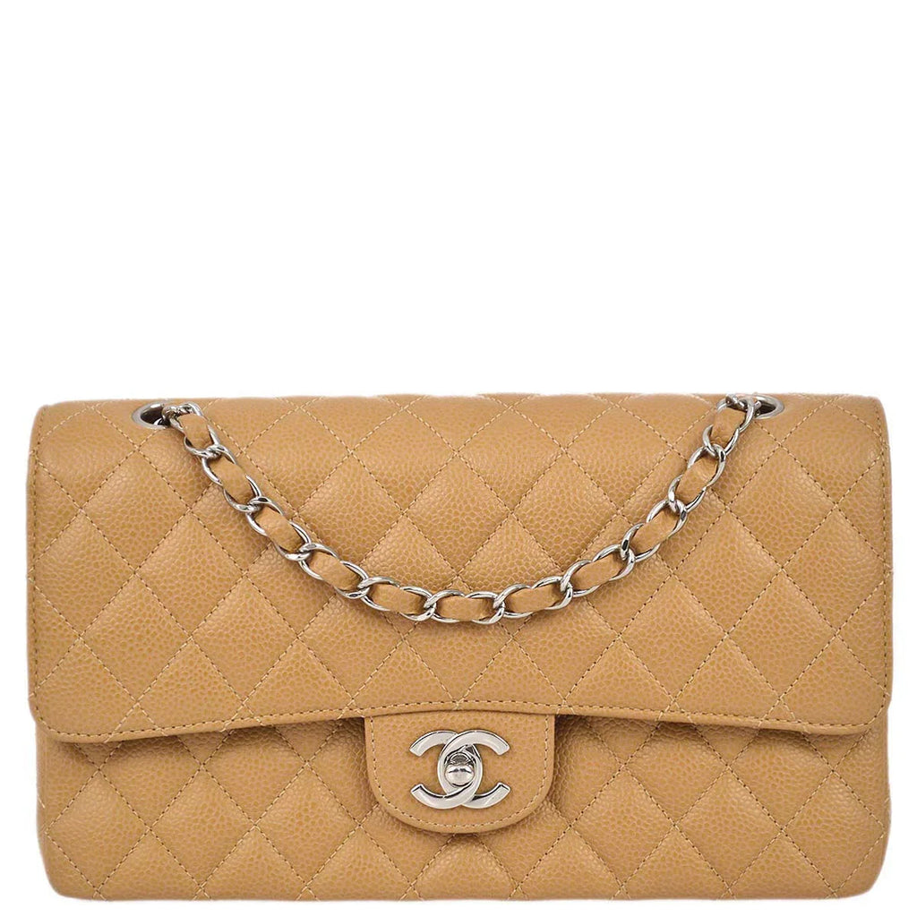 Chanel 2004-2005 Beige Caviar Medium Classic Double Flap Bag SHW