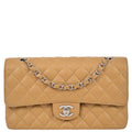 Chanel 2004-2005 Beige Caviar Medium Classic Double Flap Bag SHW