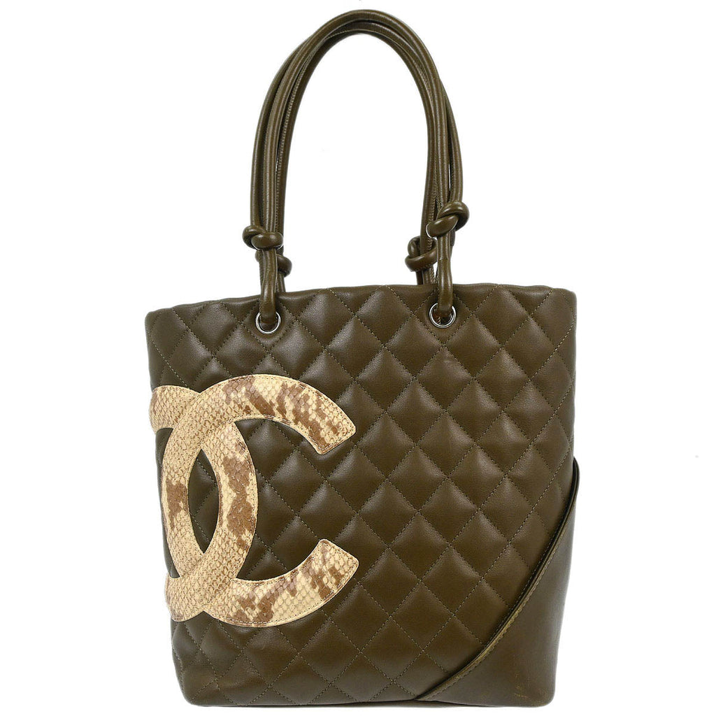 Chanel 2005-2006 Khaki Calfskin Cambon Ligne Tote Handbag