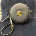 Versace LaDiores La Medusa Round Leather Camera Bag, Black Leather