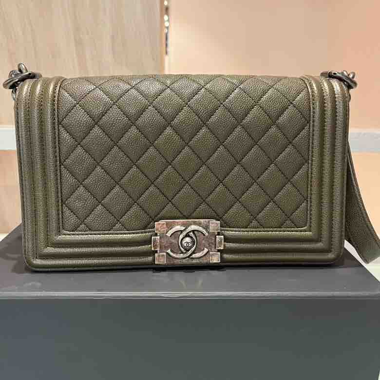 Chanel LeBoy Bag, Olive Green Caviar Skin & Ruthenium-nish Metal