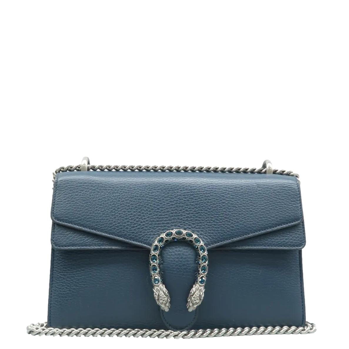 GUCCI Dionysus Medium Leather Shoulder Bag Navy Blue 400249